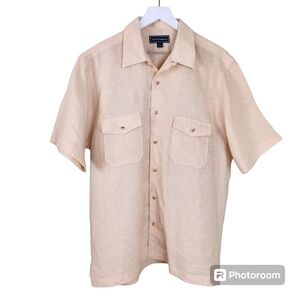 Paul Frederick men's 100% linen pale yellow shirt sz M
